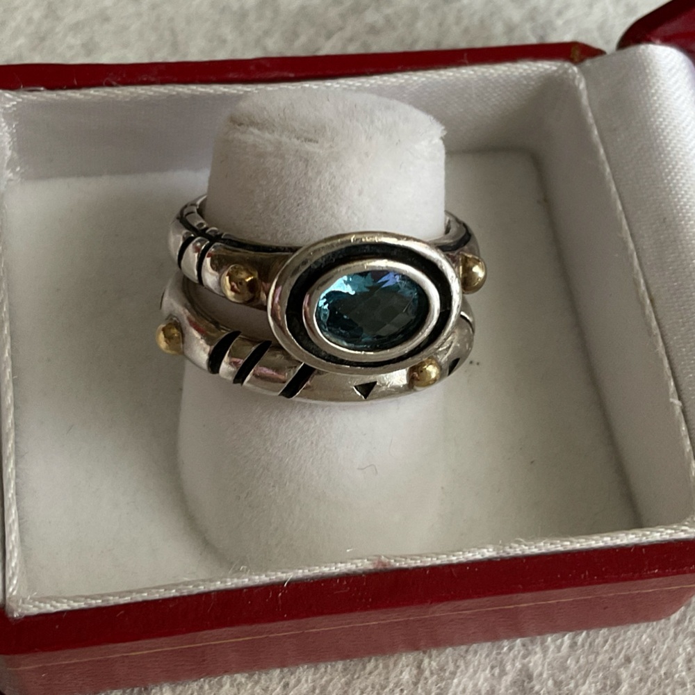 John Atencio Silver 925 and 18k yellow Gold Ring with London Blue Topaz
